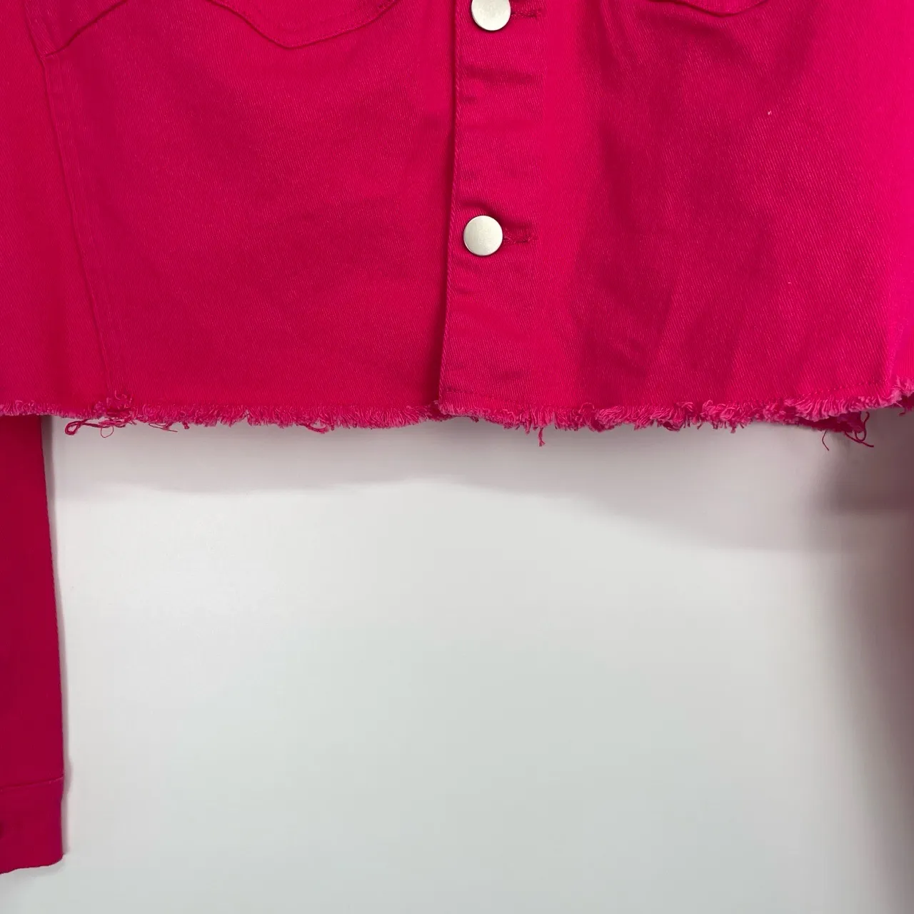Allegra K Womens Long Sleeve Hot Pink Barbie Core Crop Button Denim Jacket XS‎ - Image 4