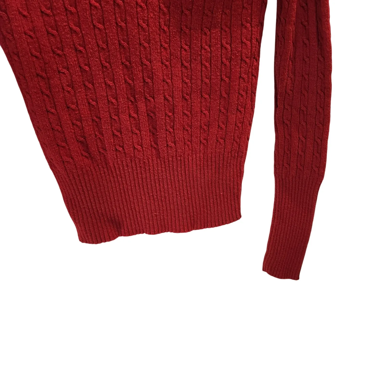 American Eagle Outfitters Classic Cable Knit Pullover V-Neck Sweater Red Medium - Image 4