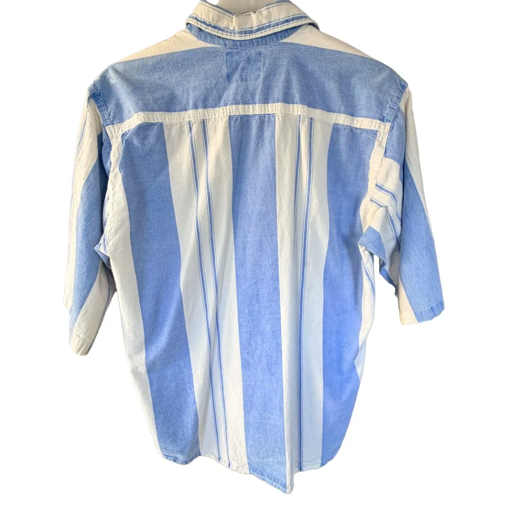 Santana Collection Vintage Striped Button Up Shirt Oversized Grunge Coastal L White Size L - Image 7