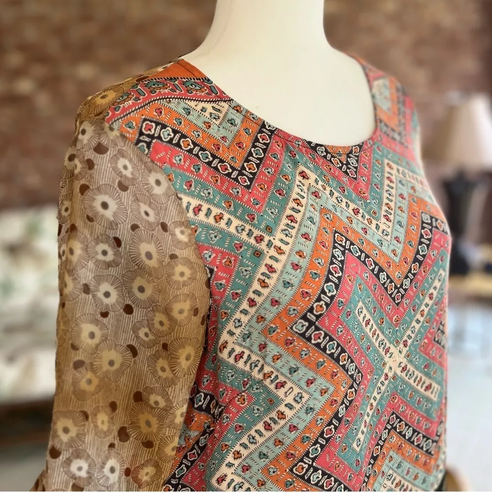 Tiny Anthropologie Anna Dress Patchwork Shift Mini Dress XS Festival Party Boho Green - Image 16