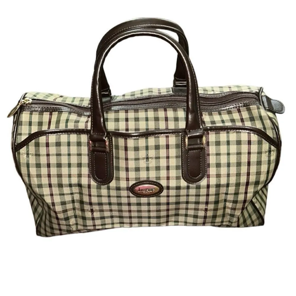 Lasserre Paris Unisex Vintage Checkered Boston Bag Brown - Image 2