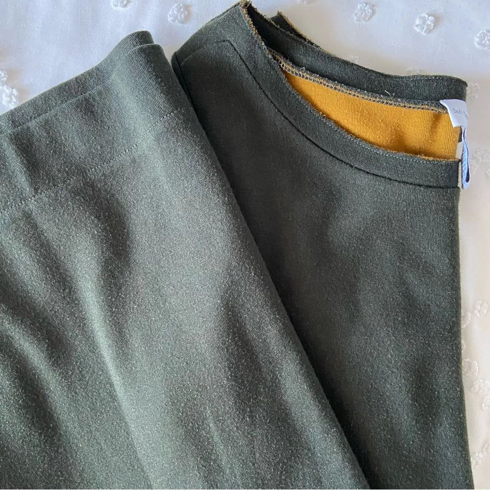 Soft Surroundings Green Long Sleeve Dress Shift Wool Minimal Lagenlook Natural M - Image 7