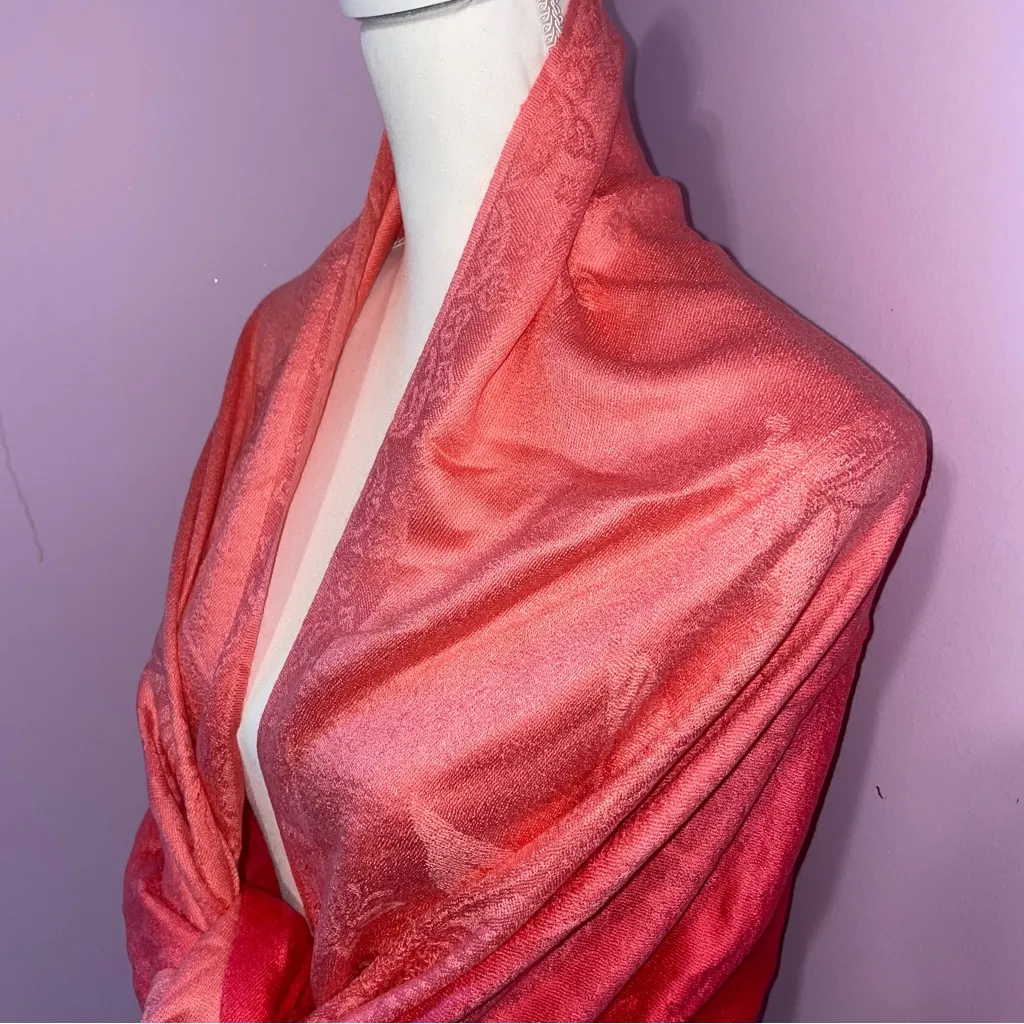 Pashmina Scarf Cashmere Silk Pink Ombre Butterfly Floral Shawl Wrap Soft Girl - Image 2