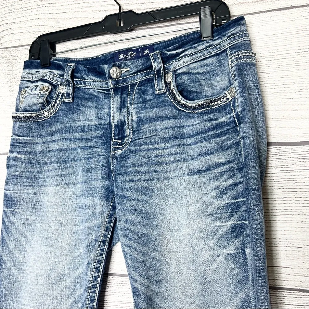 Miss Me Embellished Embroidered Low Rise Bootcut Jeans Size 28 - Image 4