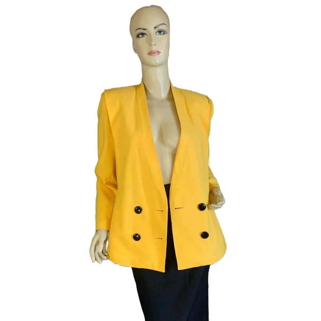 VINTAGE 1980'S DAVID BENJAMIN YELLOW & BLACK SKIRT SUIT (7/S) - Image 6