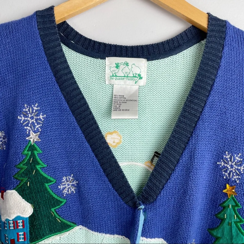 Quacker Factory Sz 1X Christmas Cardigan Sweater Snowmen Sledding - Image 9