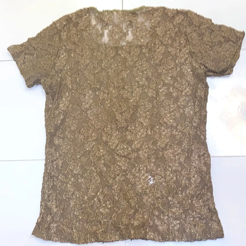 Clifford & Wills taupe floral lace knit short sleeve tee shirt. Size Medium. Tan - Image 3