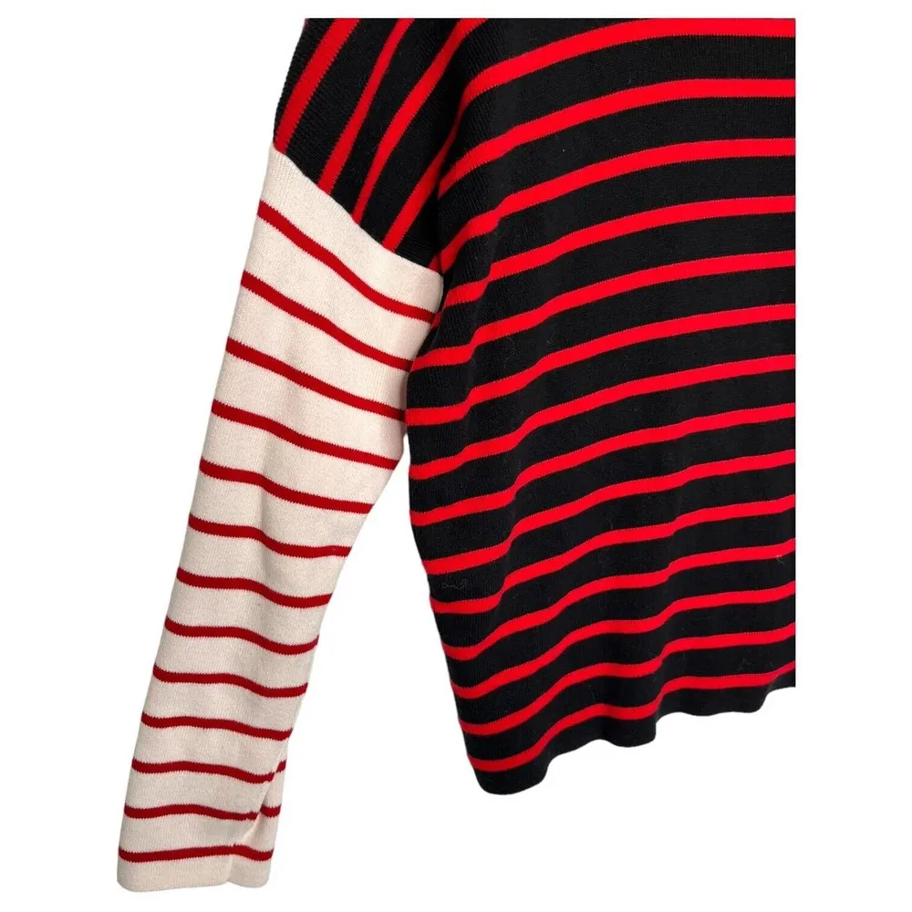 CAbi Sweater Womens M Vivien Boxy Cropped Fit Striped Pocket 5635 Black Red - Image 13