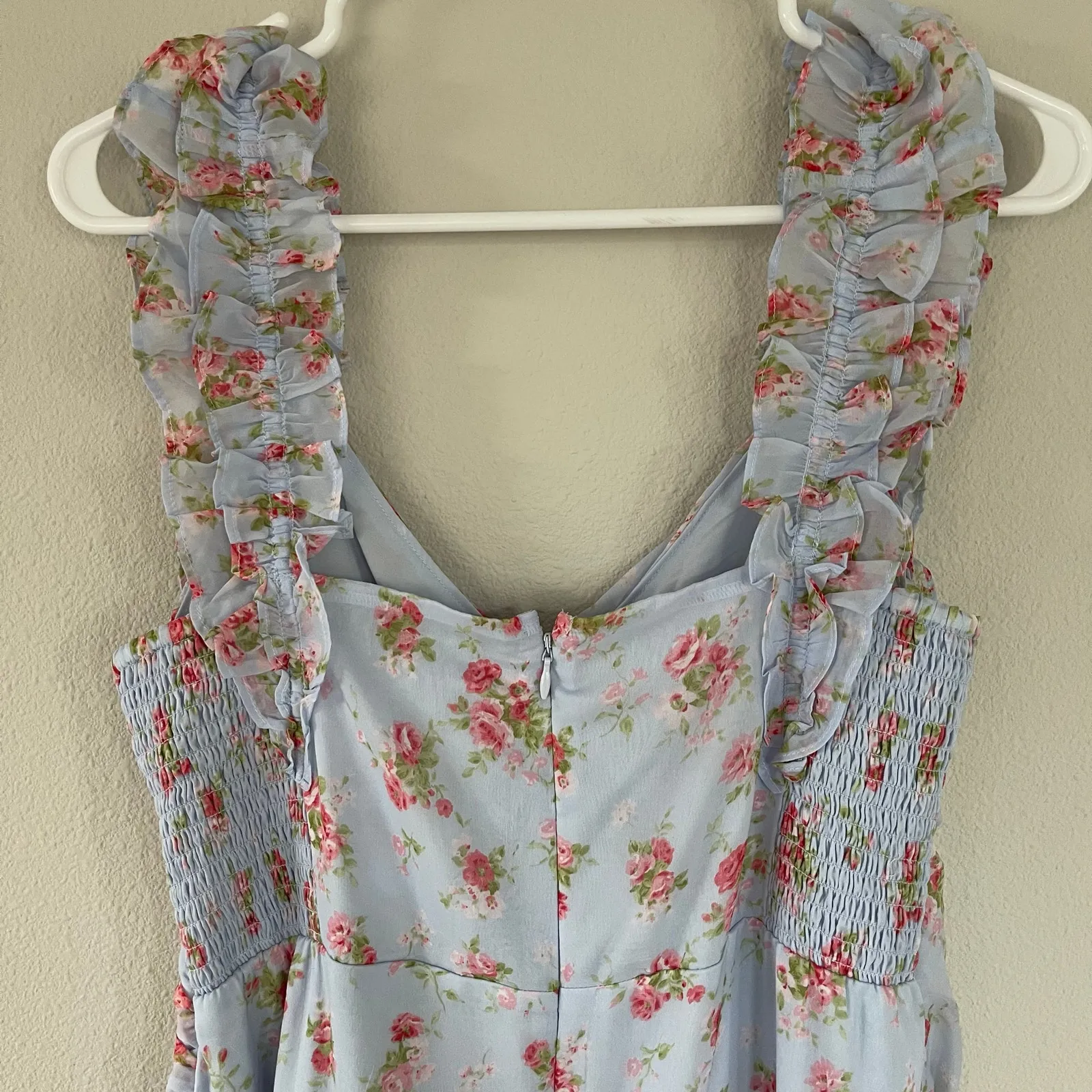 NWT Abercrombie & Fitch Blue Floral Ruffle High Low Maxi Dress (L) - Image 8