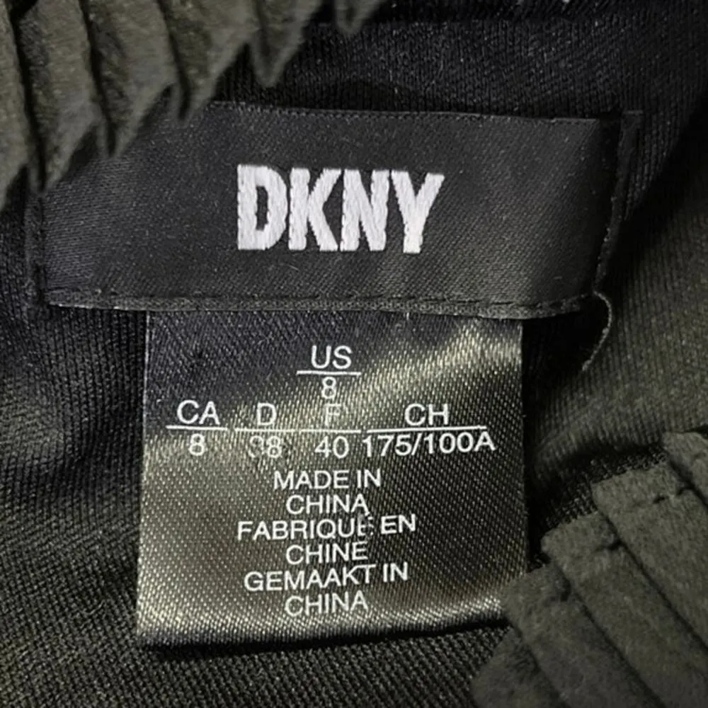 DKNY Women's Black Sleeveless Pleated Bow Tie Neck Mini Shift Tank Dress Size 8 - Image 8