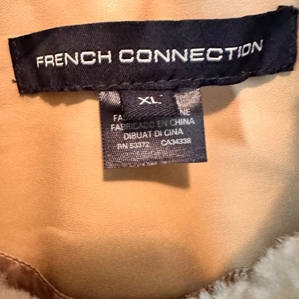 French Connection Size XL Vegan Leather Zipper Waistline  Jacket Sherpa Collar - Image 5