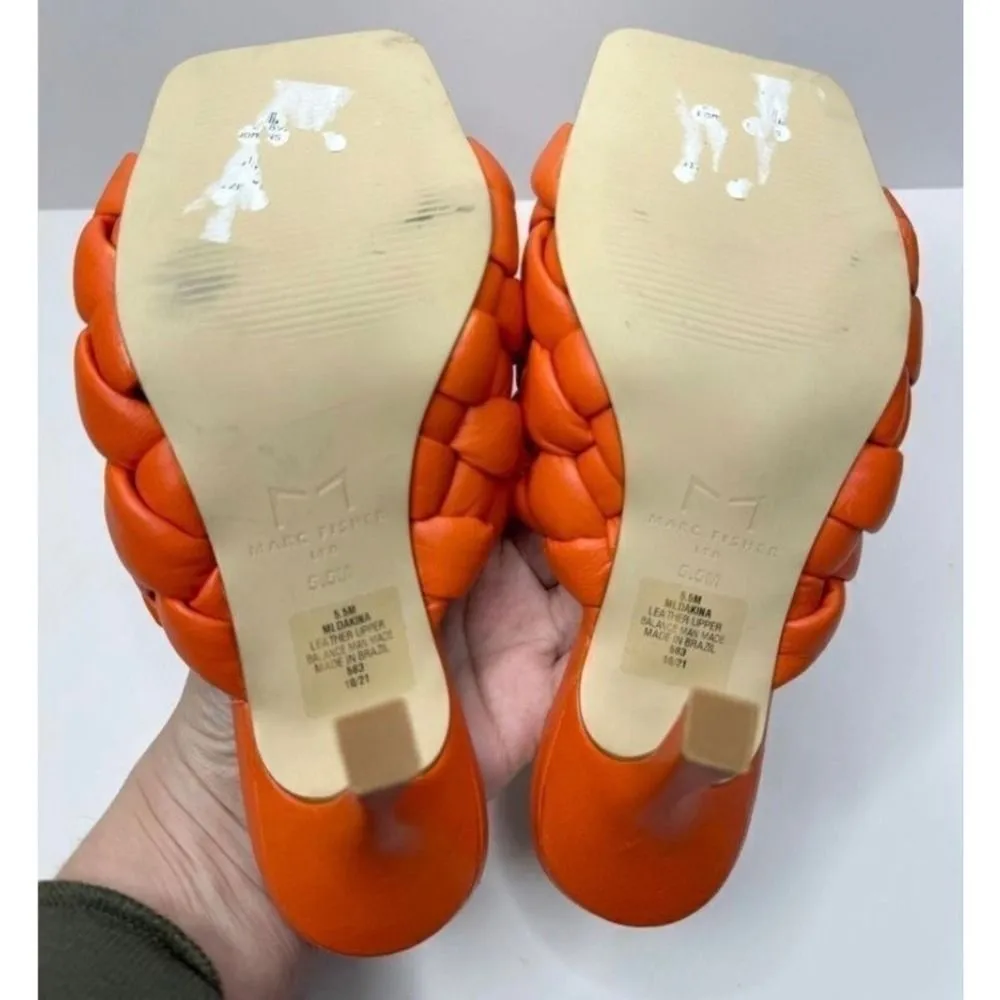 Marc Fisher LTD Dakina Orange Leather Woven Square Toe Heel Mules Size 5.5 - Image 7