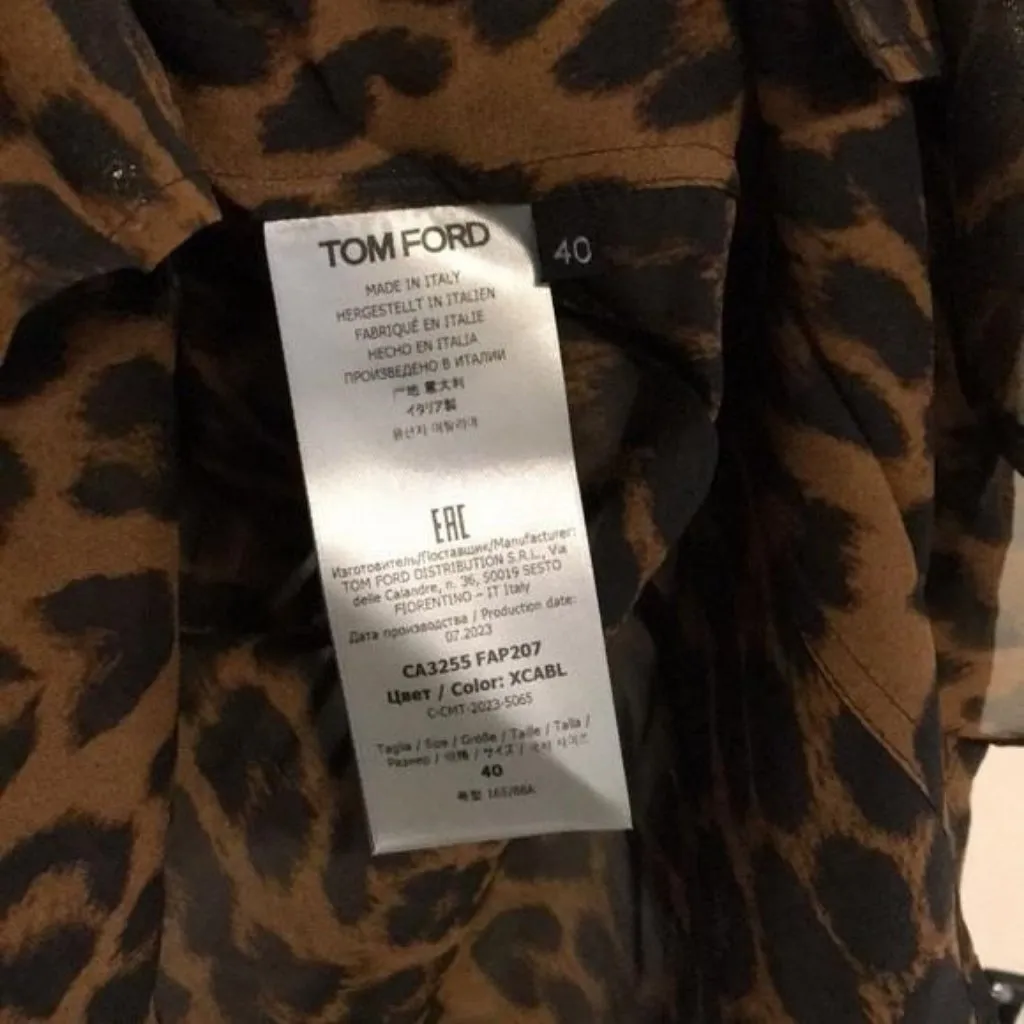 New Authentic TOM FORD Leopard-Print Silk Shirt Size 40 - Image 7