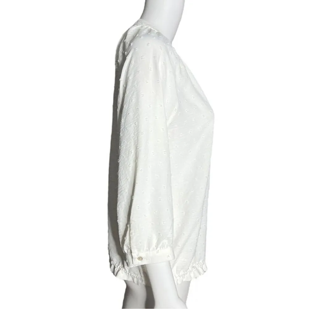 Como Vintage Shirt Women Small White Swiss Dot Popover Casual Neutral Minimalist - Image 2