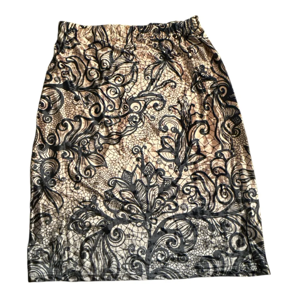 Elegant Black and Pink Paisley Pencil Skirt Size L - Image 2