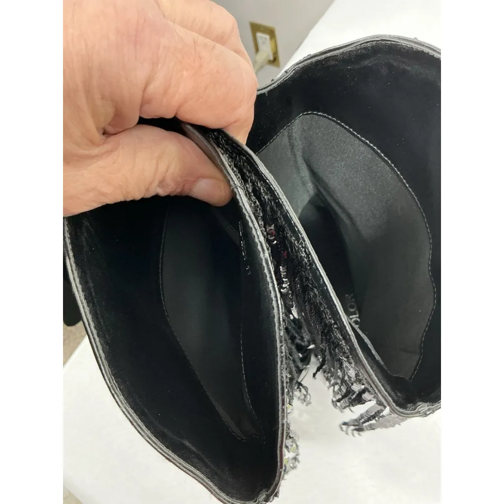 Womans HiColor Midcalf Western Style Boots Pullon 11 Black Block Heel Sequins - Image 6