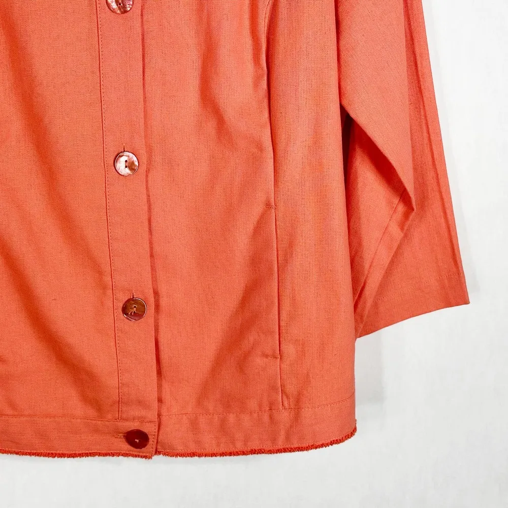 Peck & Peck Small Jacket Cardigan Peach Pink Linen Cotton Crew Neck Buttons 1108 - Image 4