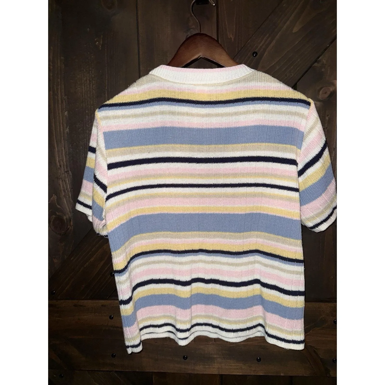 VTG One Resource 80's Women's Sz‎ Large Knit Sweater USA Short Sleeve Stripped Size 12 - Image 3