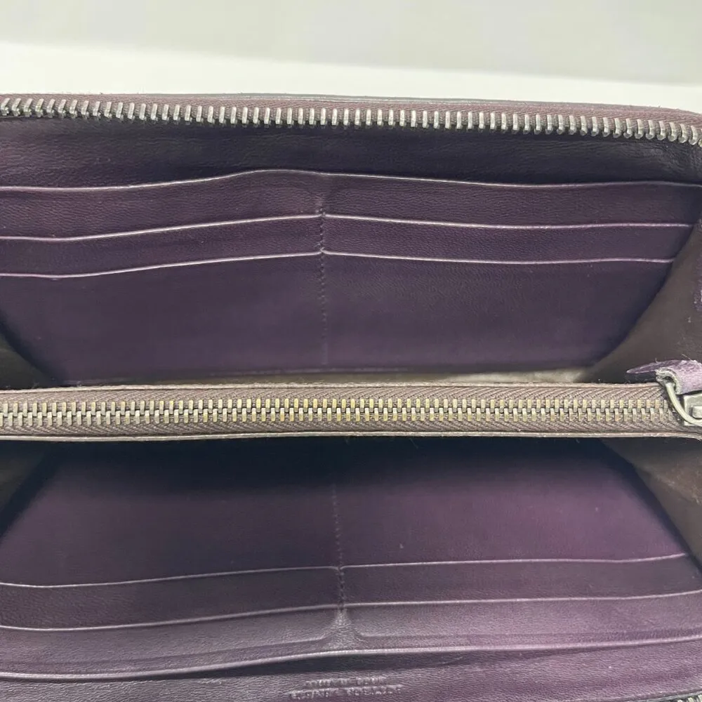BOTTEGA VENETA Intrecciato Lambskin Leather Zip Wallet - Purple - Preowned - Image 7