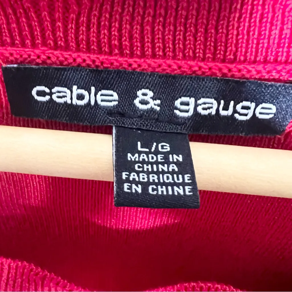 Cable & Gauge Red Scalloped Neck Sweater Top Size Large Holiday Christmas Office - Image 7