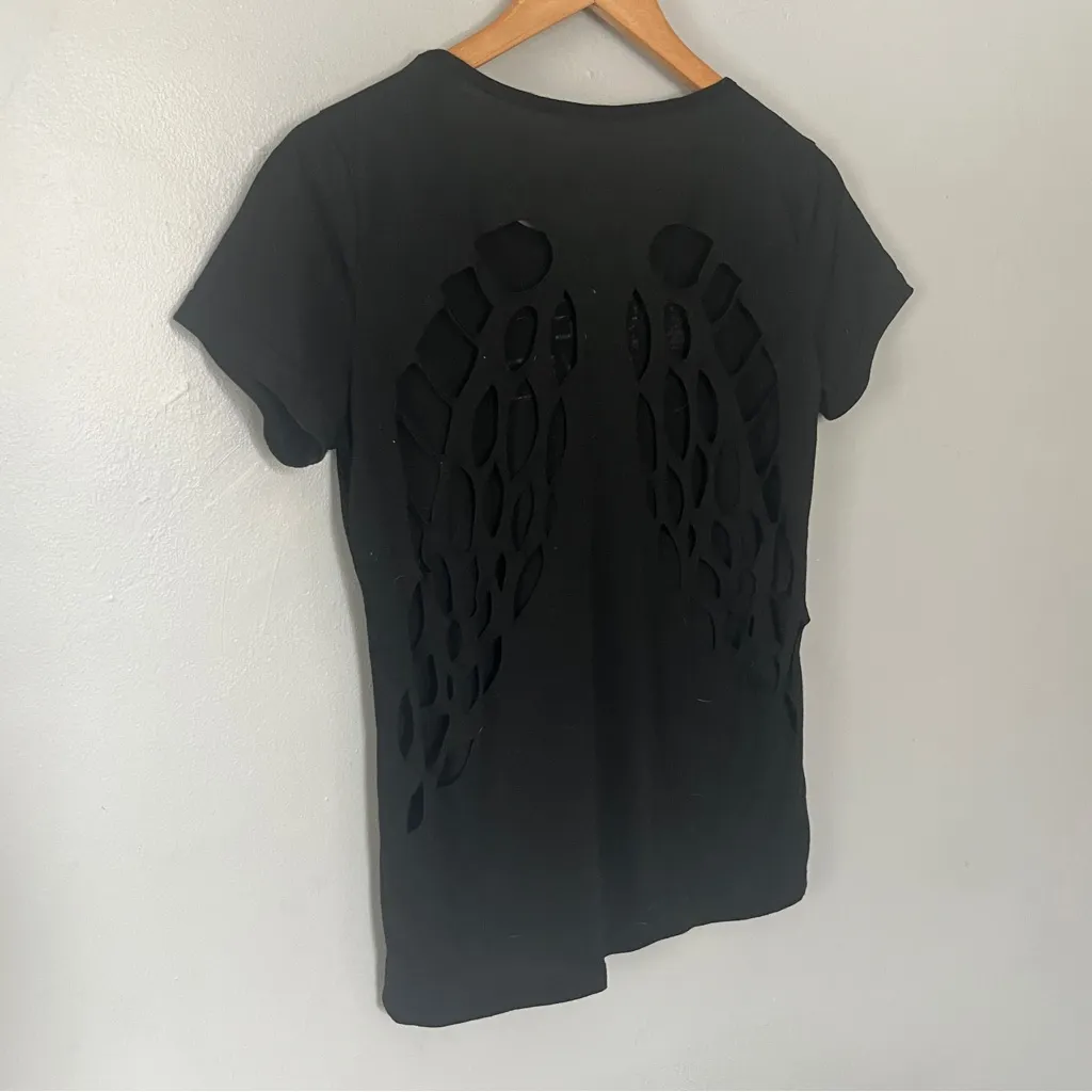 Black Angel Wing Cutout Women's Top Size L - Image 4