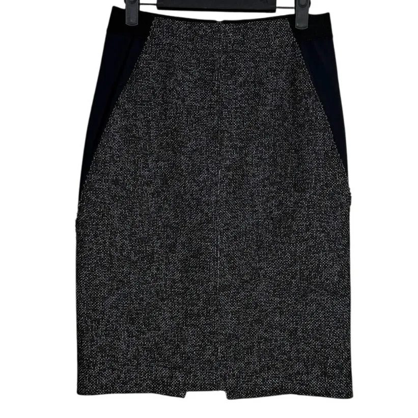 Elie Tahari Knee Length Pencil Side Detail Tweed Skirt Back Slit 4 Grey Black - Image 14