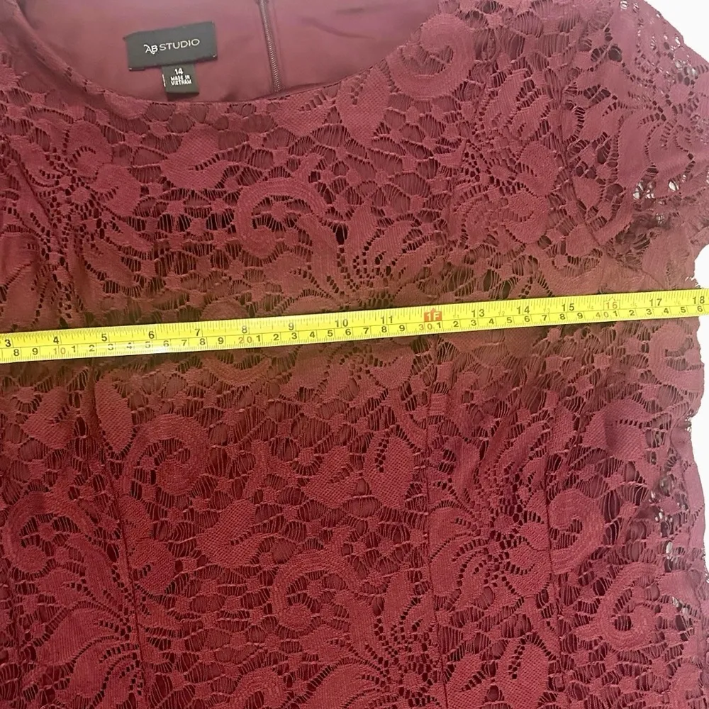 Vntg Burgundy Lace Layered Whimsigoth Fairy Grunge Dress 14 Y2K Office Siren - Image 6