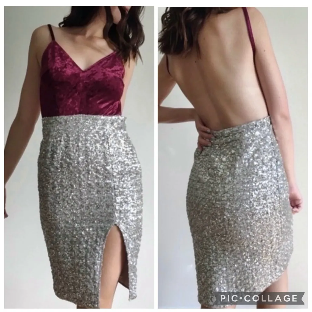 Akira Silver Sequin Dress Burgundy Velvet Backless Mini Cocktail S Black Label - Image 2