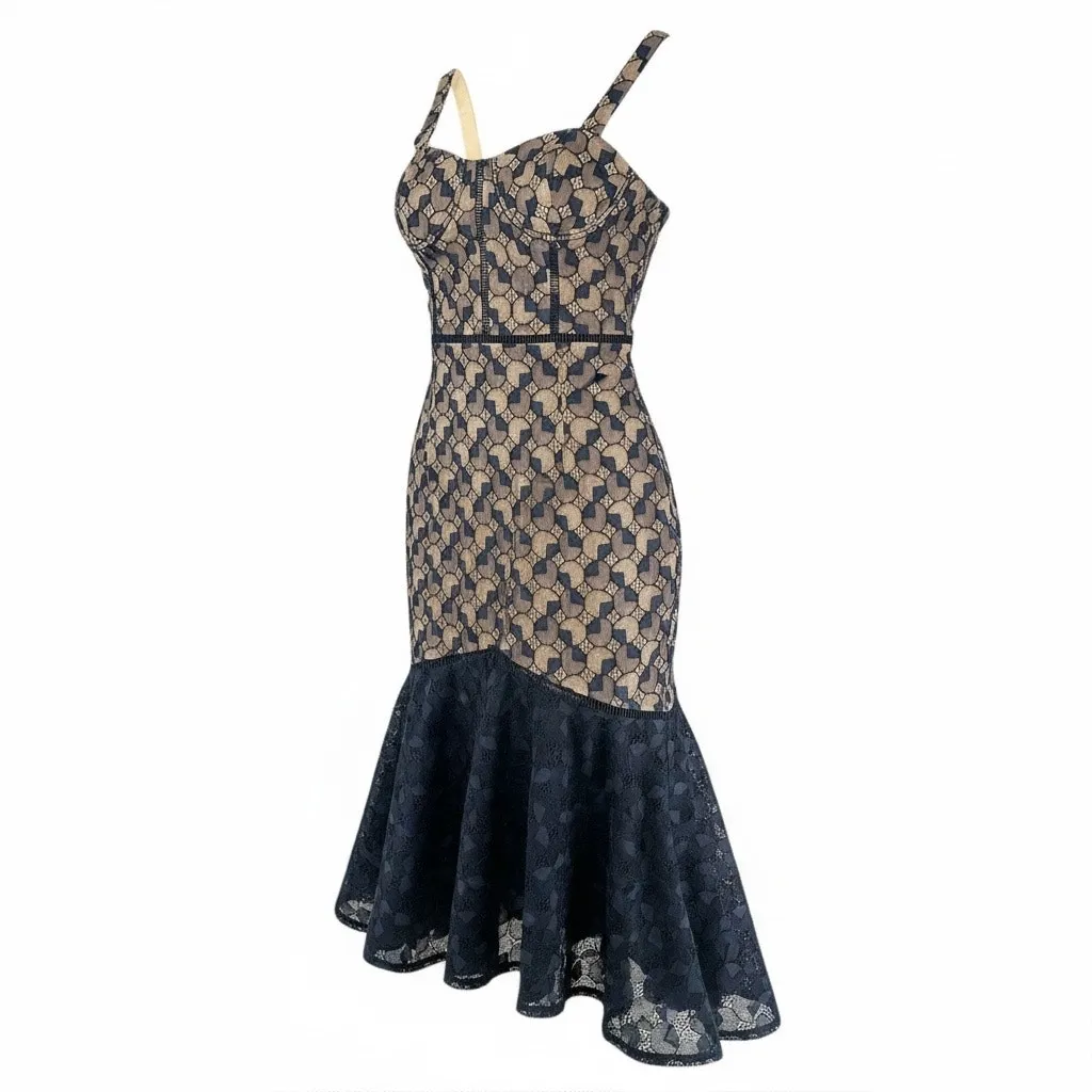 J.O.A Revolve Dressed Like A Daydream Navy Blue Lace Midi Cocktail Dress Size S Black - Image 5