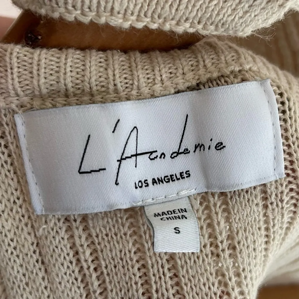 L'ACADEMIE Magnolia Linen Midi Dress in Tan Halter Open Back Sz Small - Image 9