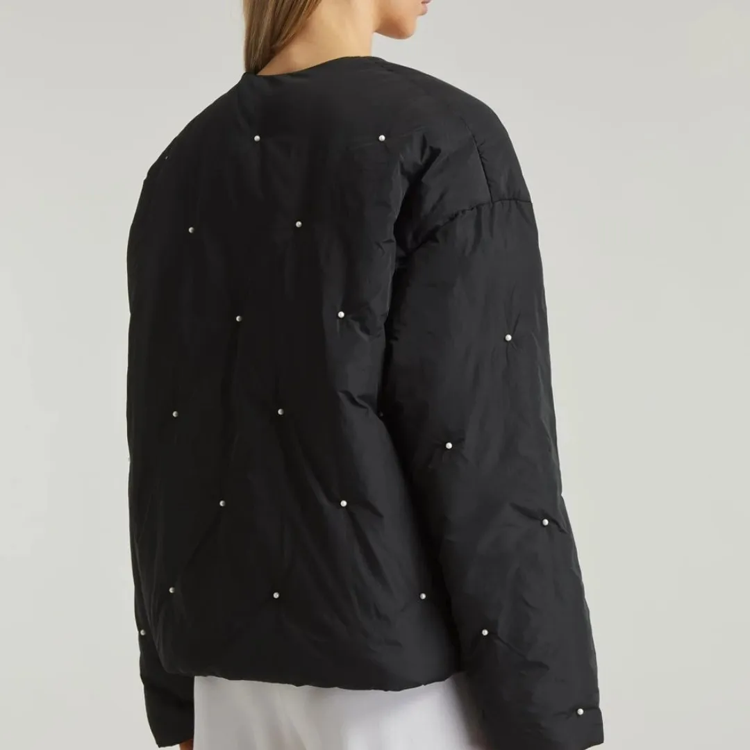 Sleeper  Faux Pearl‎ Puffer Cropped Jacket Black Size S/M - Image 3