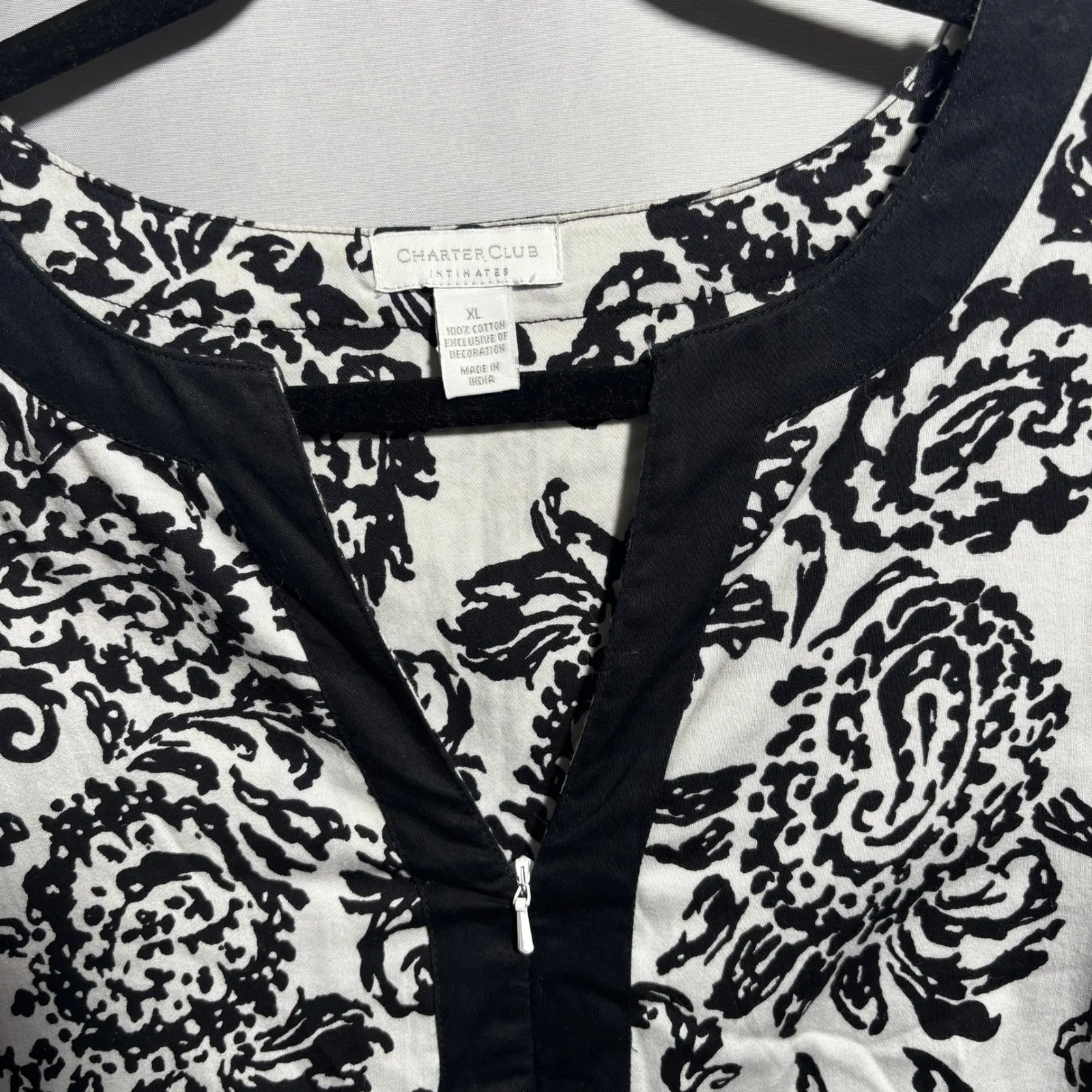 Charter Club Intimates XL Black White Paisley Floral Cotton Zip Dress Lounge NWT - Image 4