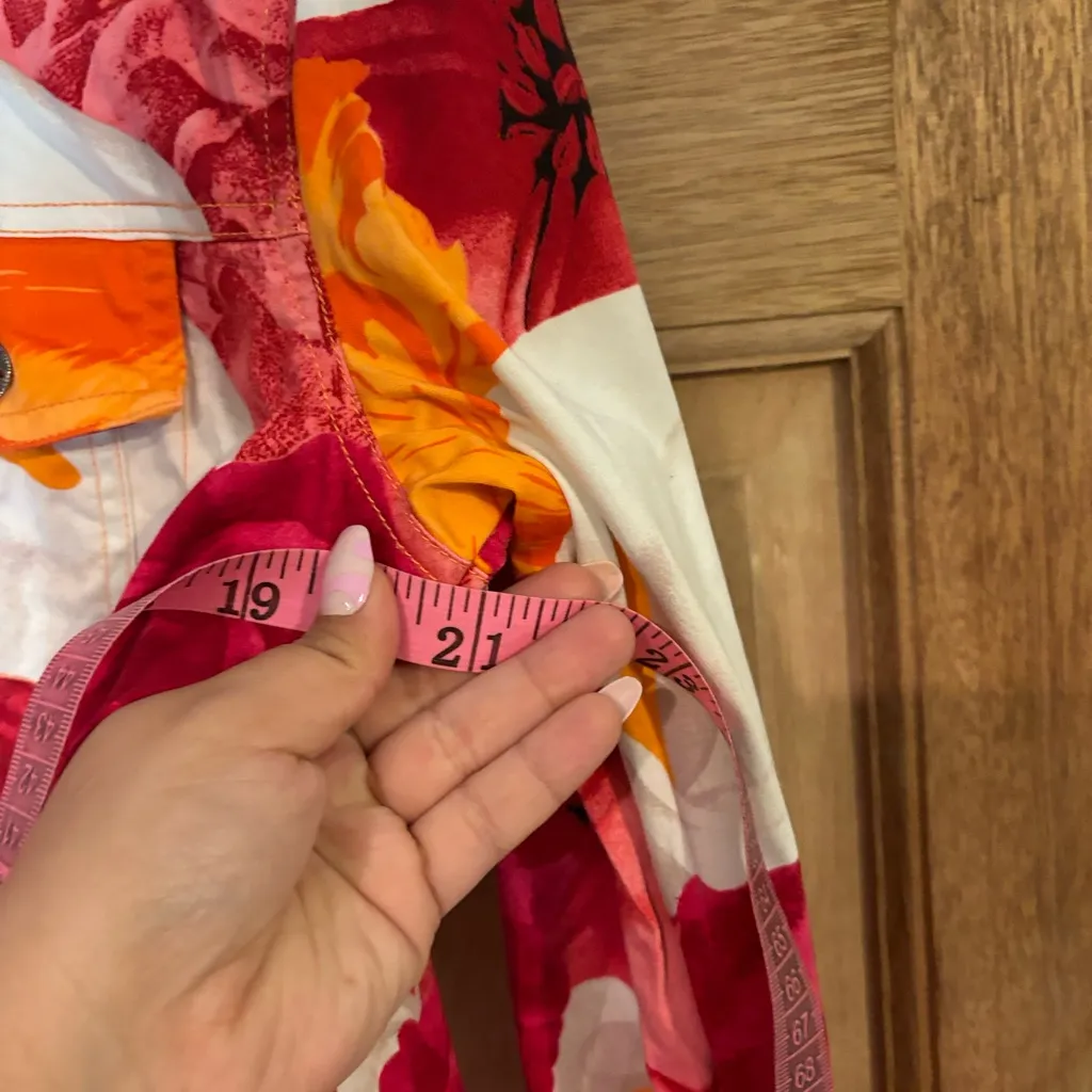 French Laundry White orange pink Floral‎ Jacket Button up Collared Size M - Image 4