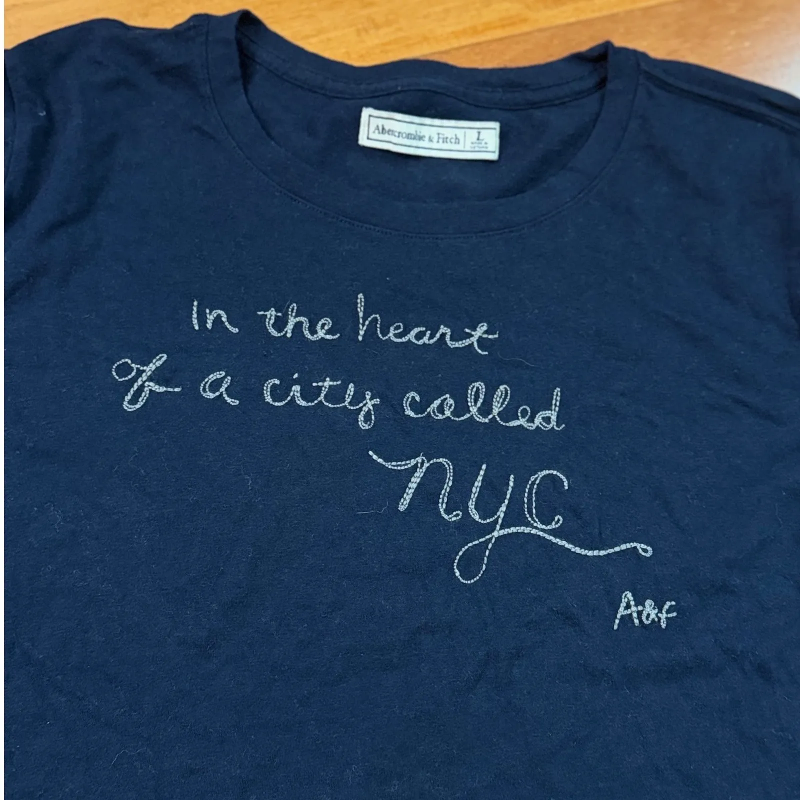 Abercrombie Fitch Long Sleeve T-Shirt Womens Navy Blue NYC Graphic Print Size L - Image 3