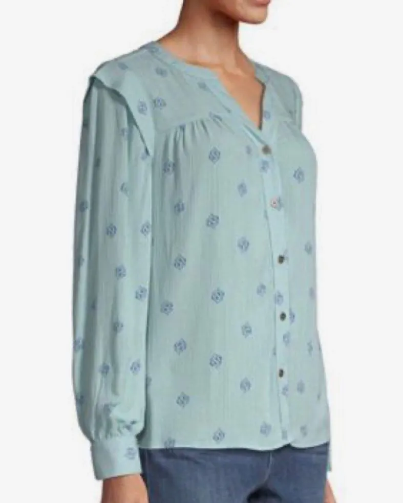 Long sleeve aqua split crew neck peasant top size XXL - Image 4