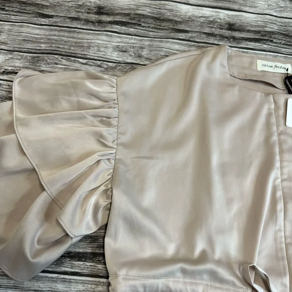 Caren Forbes Women's Satin Tunic Blouse Top Ruffle Sleeves L LG Large Champagne - Image 8