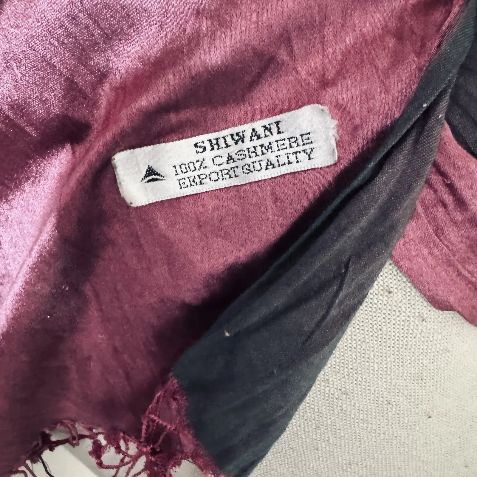 Shiwani 100% Cashmere Scarf Purple fringe Luxury Pashmina wrap shawl Pink - Image 3