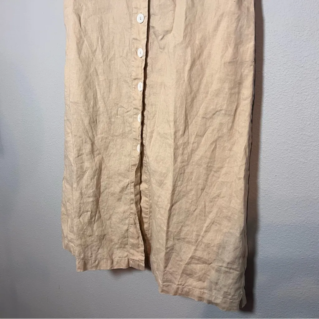Quince 100% European Linen Button Front Dress Size Medium Tan Driftwood Midi - Image 6