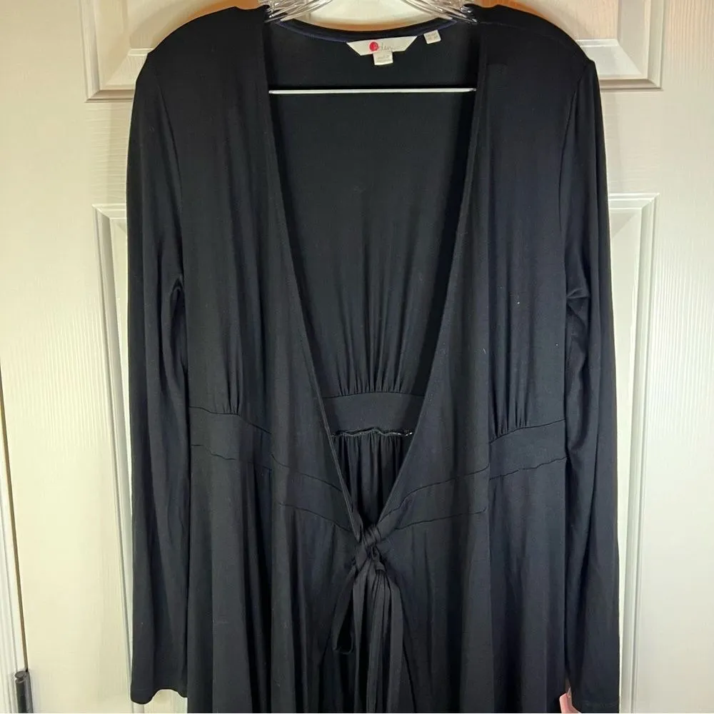 Boden Long Duster Black Cardigan Size 6P Tie Front Soft Classic Staple Office - Image 5