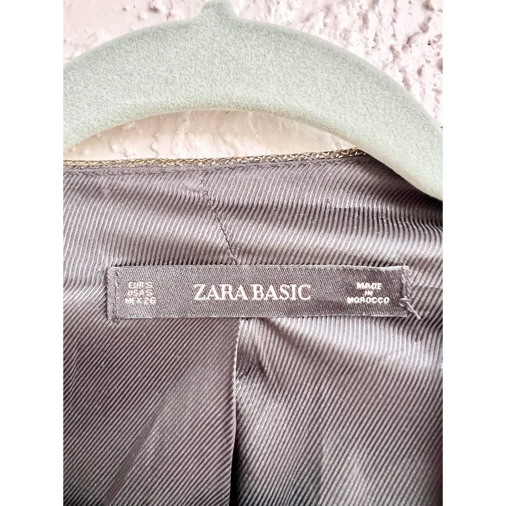 Zara 3/4 Sleeve Wrap Belt Metallic Blazer Mini Dress Gold-green Women's Small - Image 6