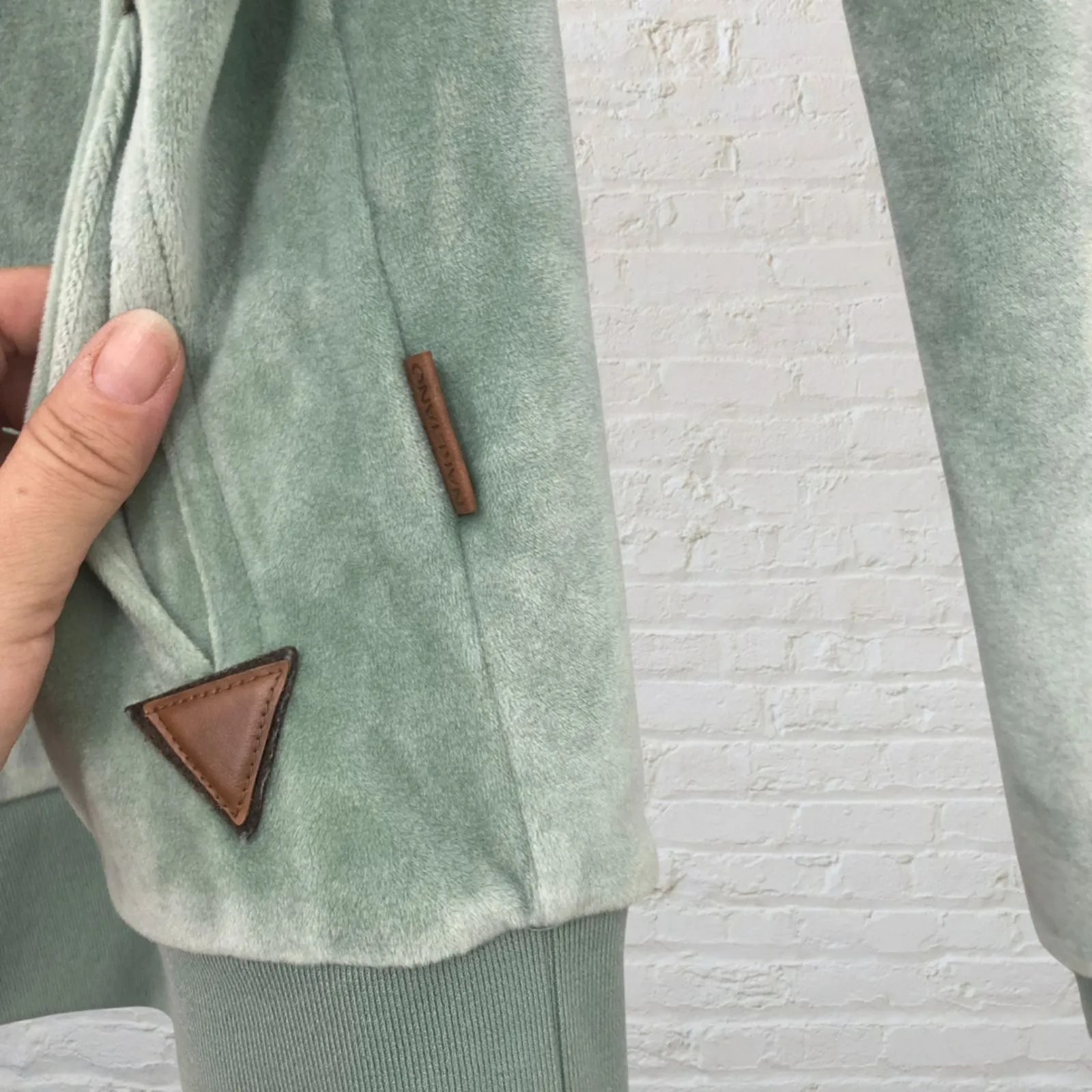 Naketano Darth Mack Velour Cowl Hoodie Sage Green Rope Detail Size S - Image 9