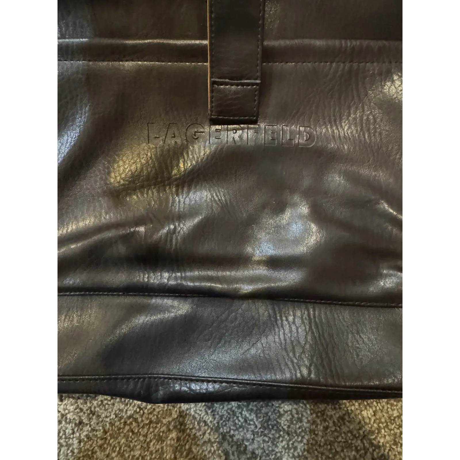 Lagerfeld PVC Faux Brown Leather Duffle Bag Unisex Overnight Weekender - Image 11