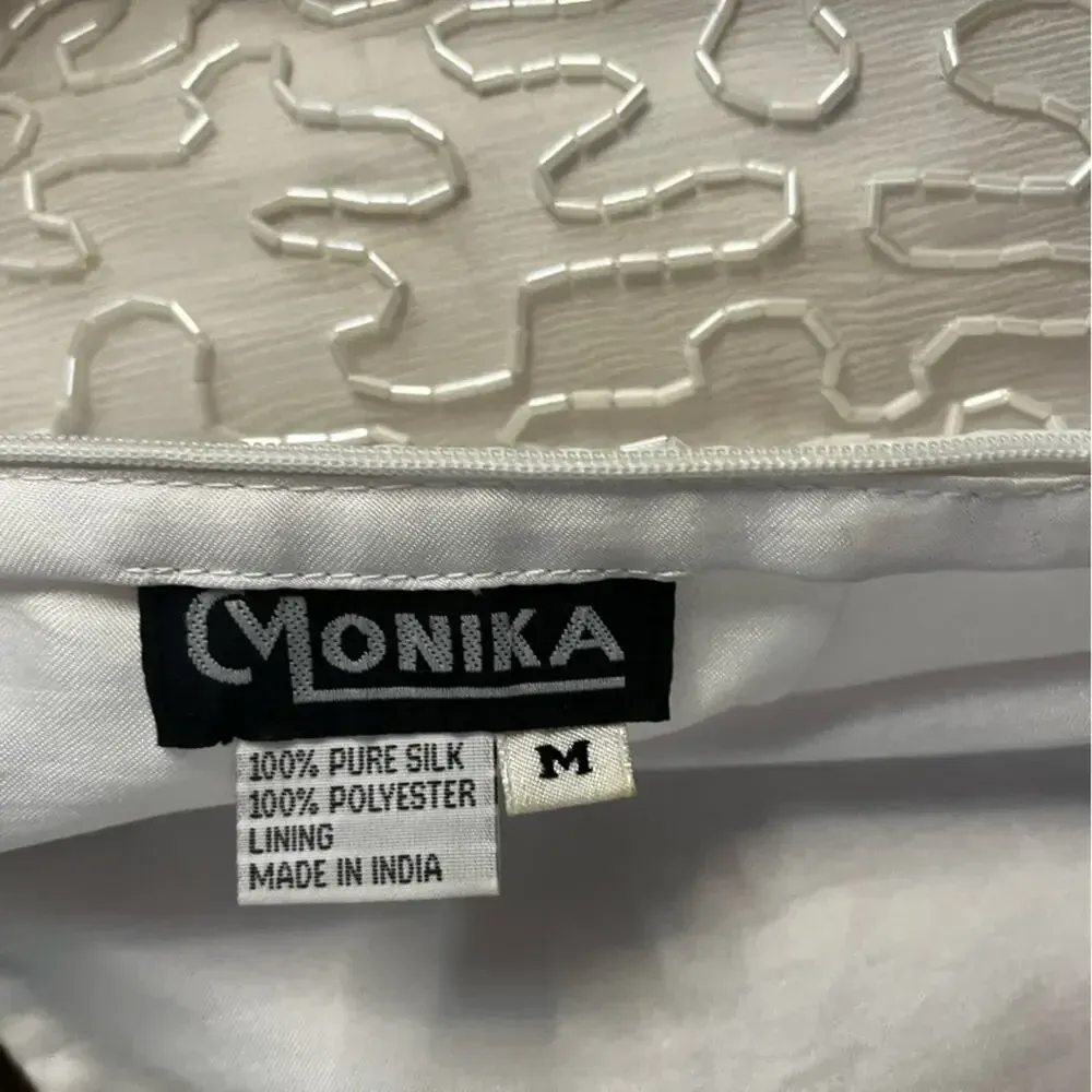 White 100% Silk Beaded Top‎ Size Medium - Image 14