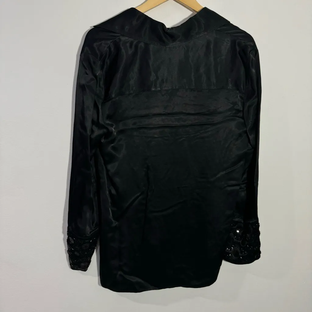 NWT Zara‎ Black Satin Blouse With Embellished Jeweled Wide Cuffs Size Small - Image 3