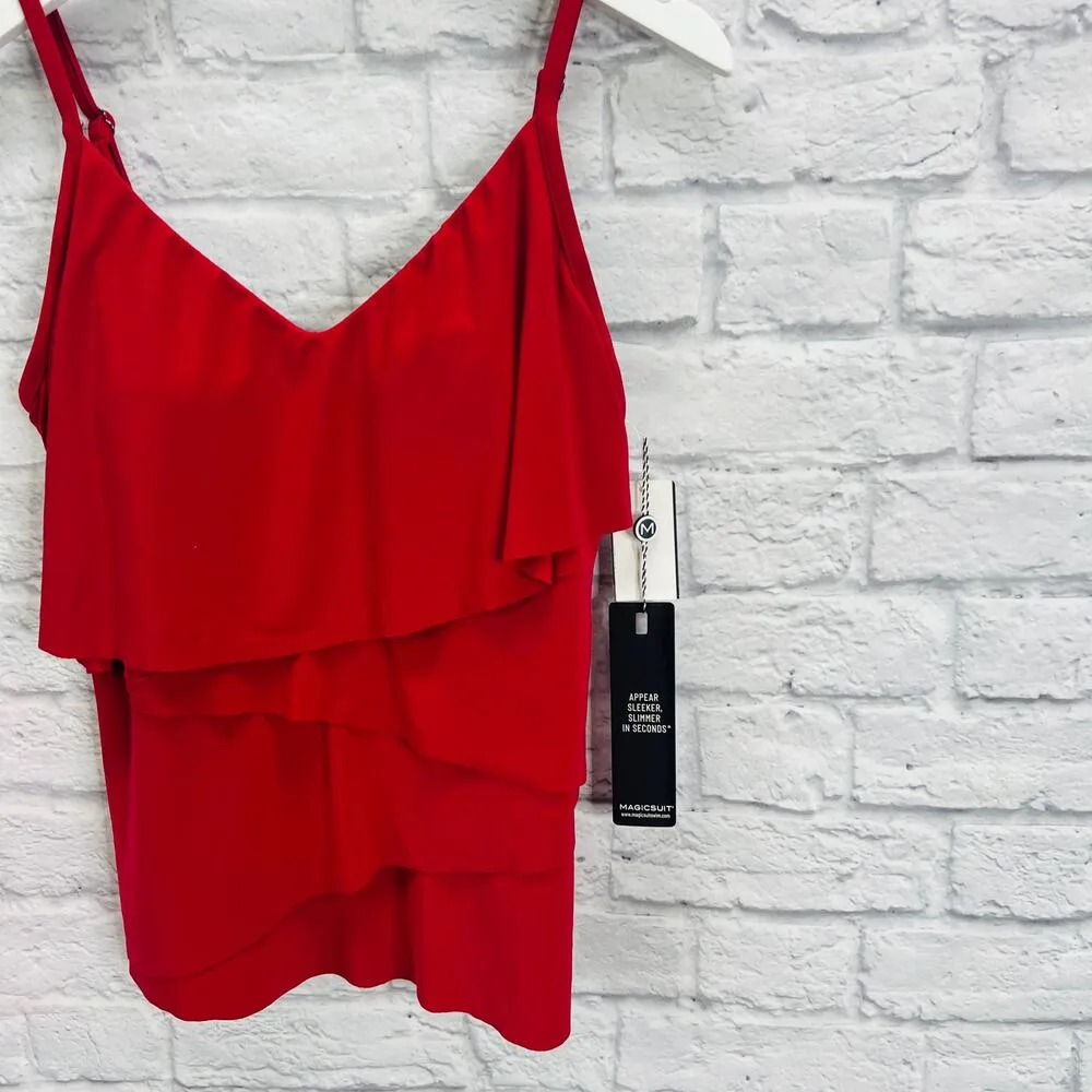 Magicsuit Chloe Tiered Tankini Swim Top Size 10 Vamp Red Slimming New - Image 2