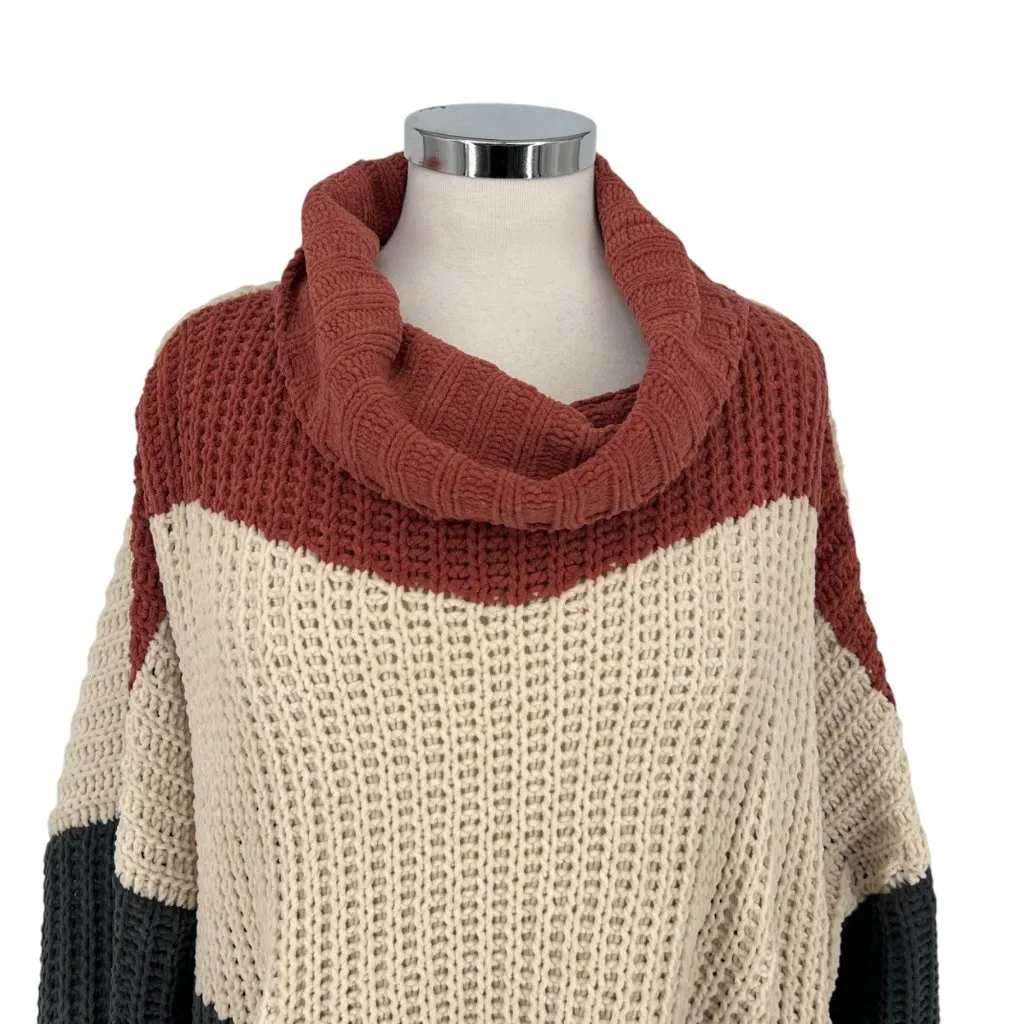 POL Chenille Colorblock Turtleneck Sweater Orange Ivory Size Medium - Image 7