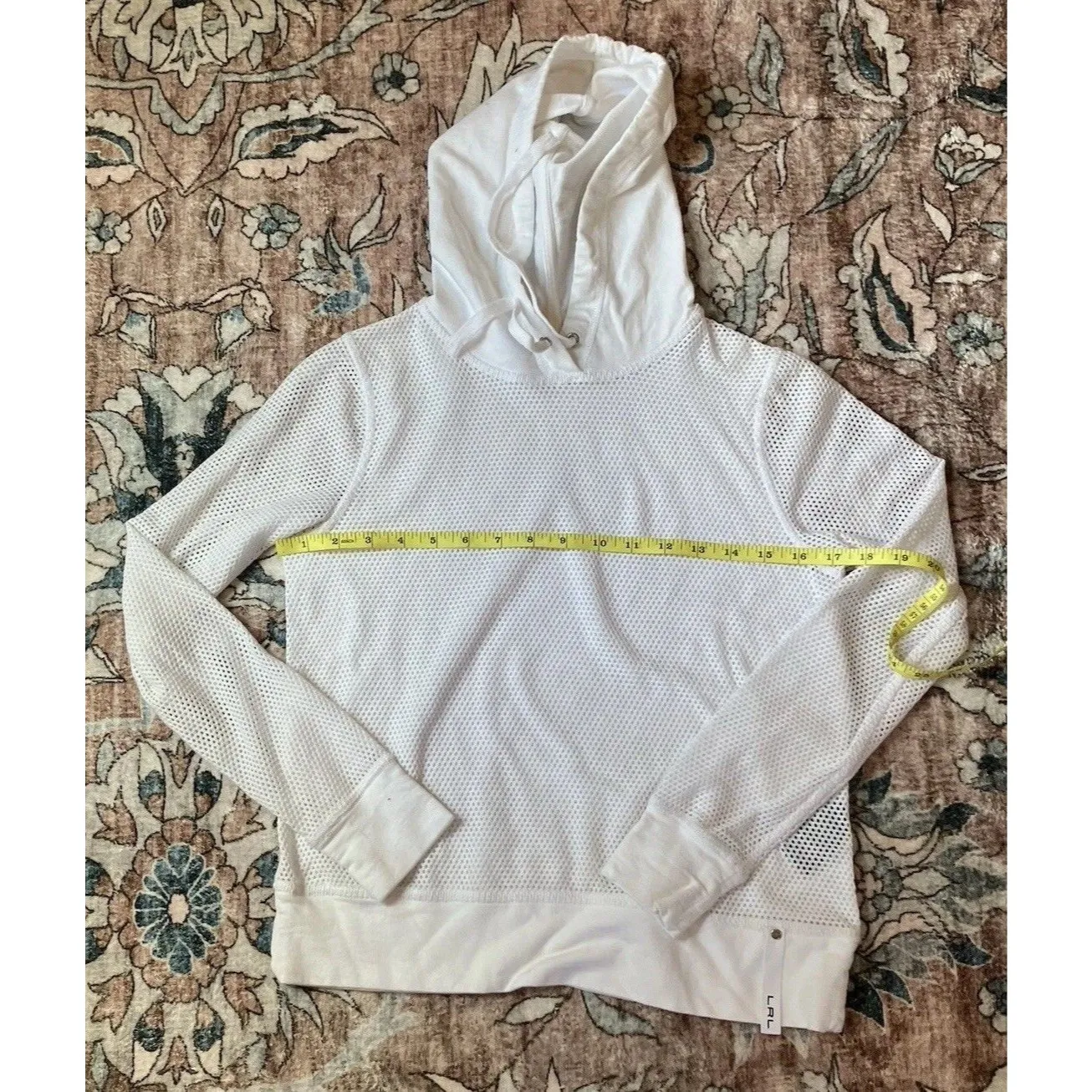 Ralph Lauren LRL Sweater Womens Large White Pullover Hoodie Thermal Waffle Knit - Image 3