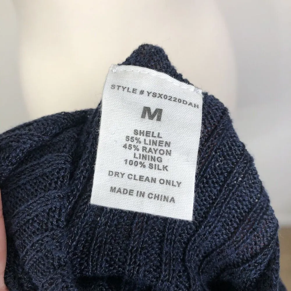 Yaya Aflalo Navy Blue Linen Blend Low Back Ribbed Knit Tank Top Women's Size M Size M - Image 8