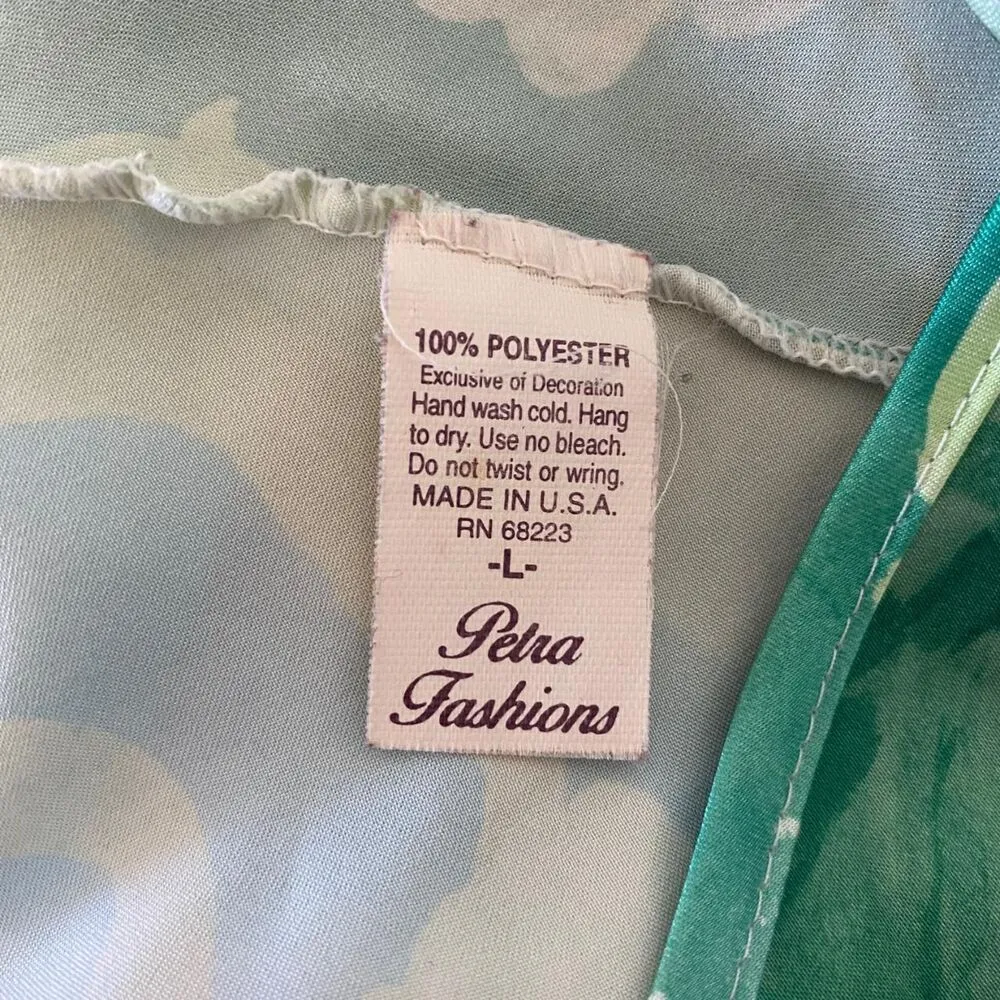 Early 2000’s Slinky Floral Flower Light Green Mint Satin Bow Cami Made in USA L Size L - Image 6