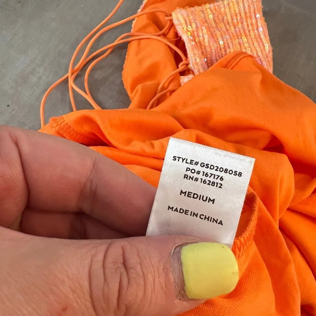 Windsor NWT Dazzle Down Sequin Lace-Up Mini Dress in peach size medium - Image 13